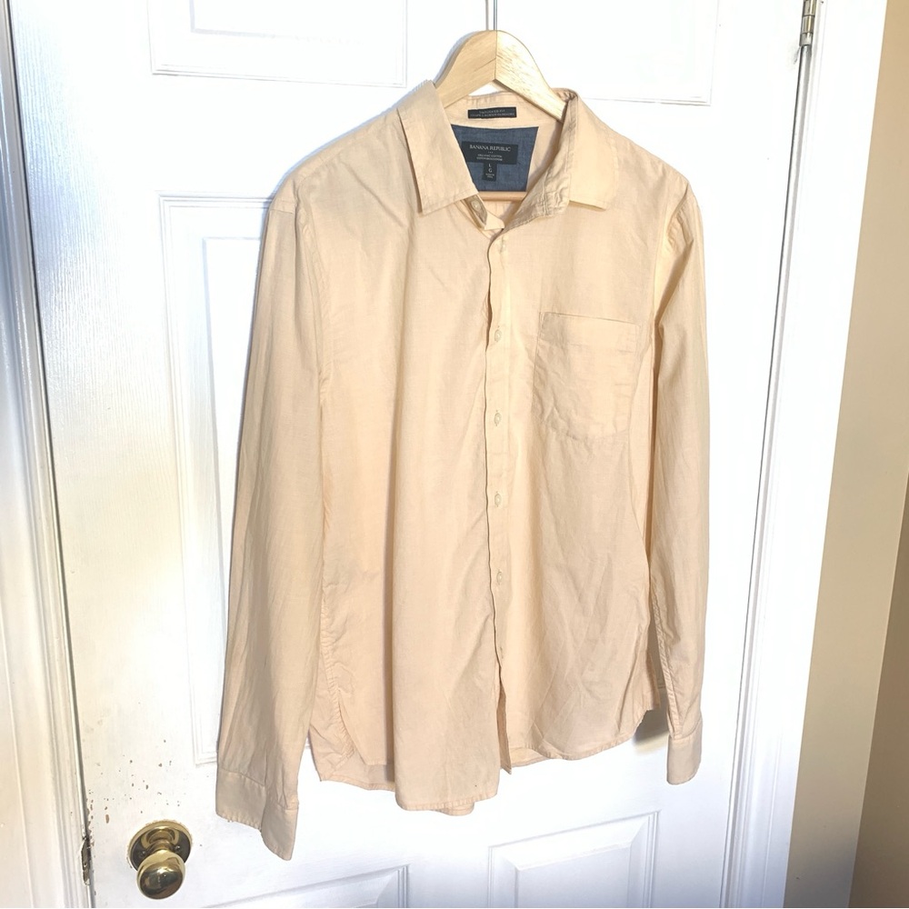 Banana Republic Organic Cotton Untucked Fit Shirt Men’s Large Beige Long Sleeves